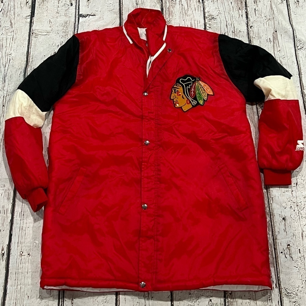 Vintage Chicago Blackhawks NHL Hockey Starter Long Coat 1980s Jacket